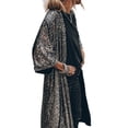 thumbnail image 2 of sunsanly 3/4 Sleeve Open Stitch Loose Fit Cardigan Coat Women Shiny Sequins Mid-length Cape Jacket Streetwear, 2 of 8