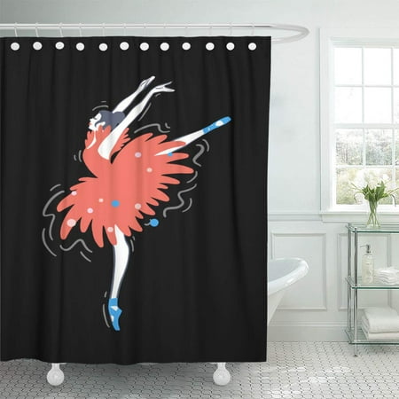 KSADK Handdrawn Ballerina Modern Woman Dancing in Red Costume Adagio Arabesque Ballet Shower Curtain Bathroom Curtain 66x72 inch