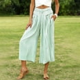 thumbnail image 3 of Mifsaly Striped Cropped Wide Leg Pants for Women High Waist Flowy Palazzo Capris with Pockets Breathable Lightweight Summer Casual Beach Vacation Clothes Green,M, 3 of 8