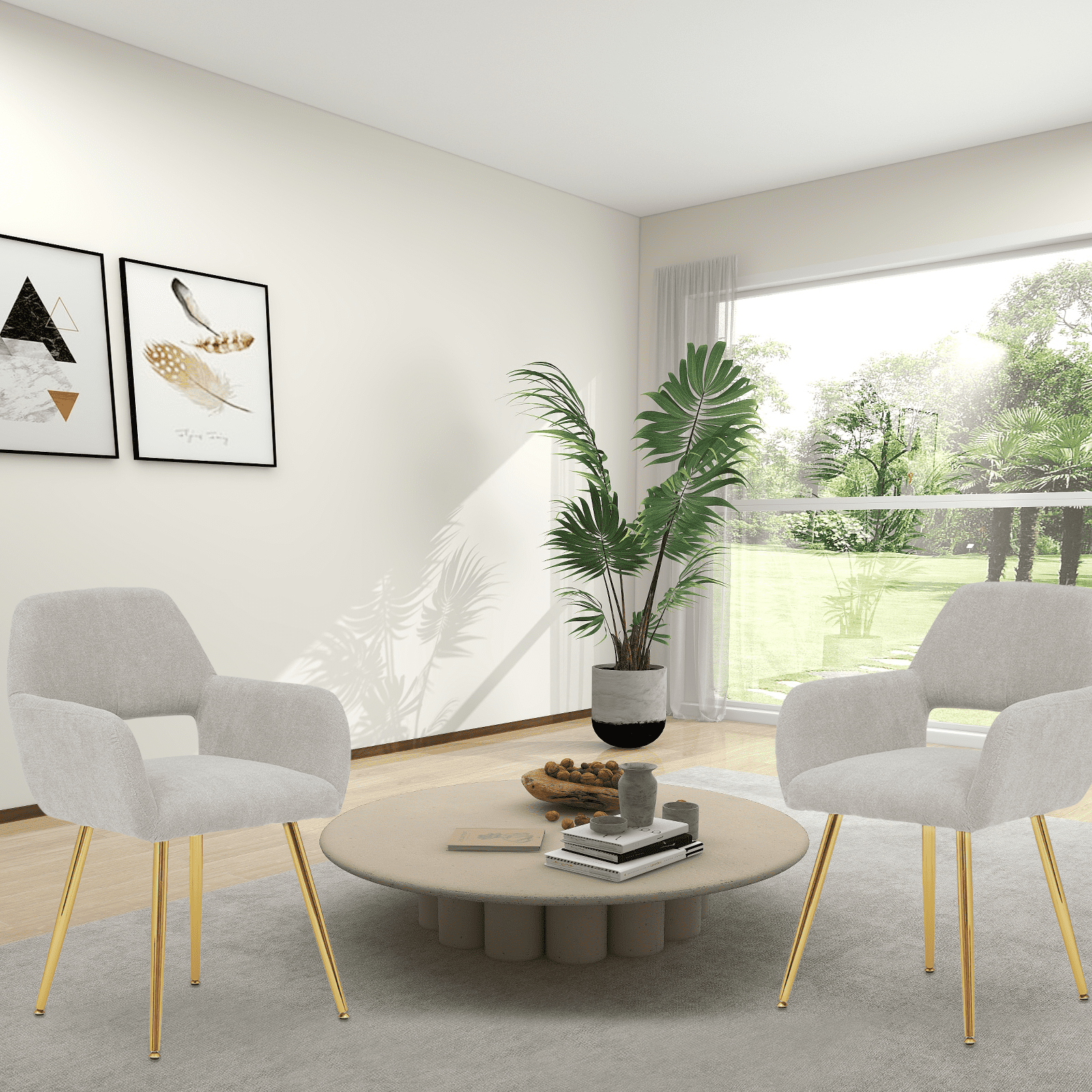 Magshion Upholstered Kitchen Dining Chairs Set of 2, Modern Fabric Small Accent Arm Chairs with Metal Legs, for Living Dining Room, Beige