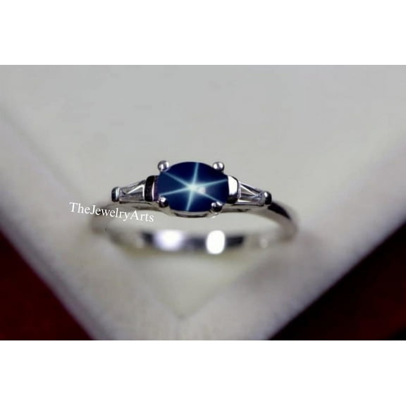 Unique Lindy Star Ring, Blue Star Ring, 925 Sterling Silver, Sapphire Star Ring For Bride