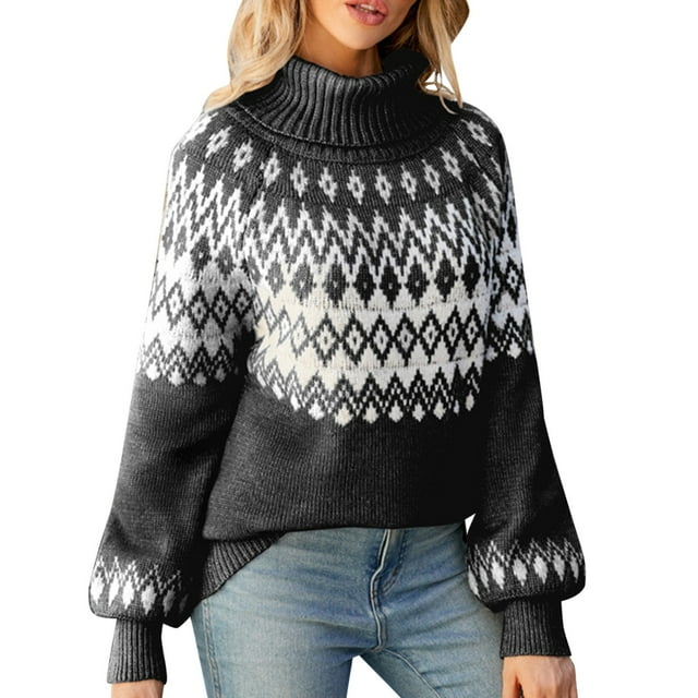 Fgnfyis Chandail Col Roulé Européen Automne et Hiver pour Femmes Chandail Ample Rétro Tricoté Noir m