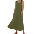 thumbnail image 4 of Kvture Summer Cotton Linen Long Dress for Women Sleeveless Boho Flowy Dresses Plus Size Loose Comfy Dress with Pockets Army Green, 4 of 8