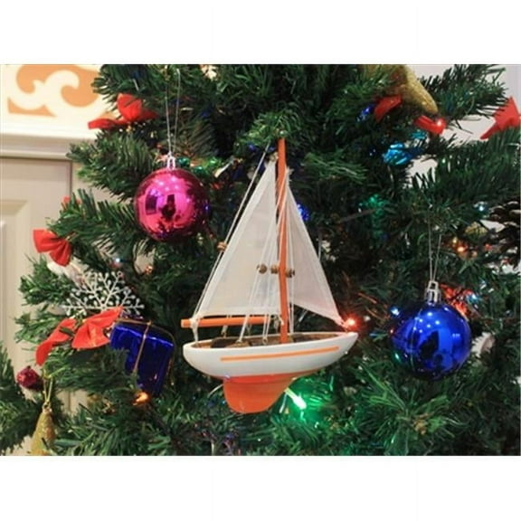 Handcrafted Model Ships Sailboat9-107-XMAS Orange Sailboat Christmas Tree Ornament 9 in. - Nautical Christmas Decoration