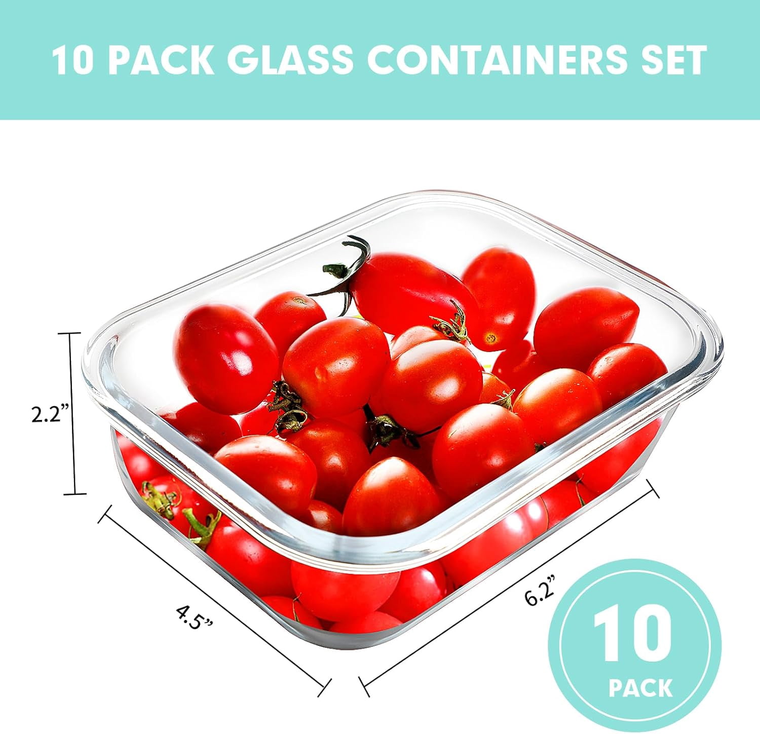 10Pack 22OZ Glass Meal Prep Containers, Airtight Glass Lunch Containers Set, Glass Food Storage Containers with Lids,Exclusive of BPA, for Microwave, Oven, Freezer&Dishwasher Friendly,Green