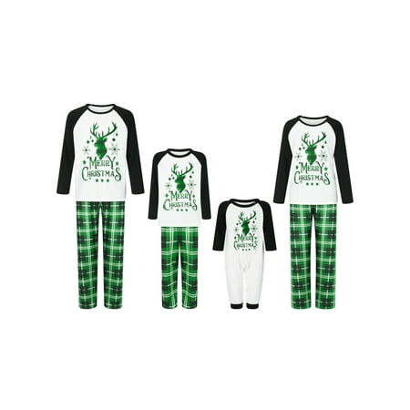 

Christmas Family Pajamas Matching Set Elk Graphic Print Long Sleeve T-shirt Plaid Trousers Set Sleepwear Loungewear