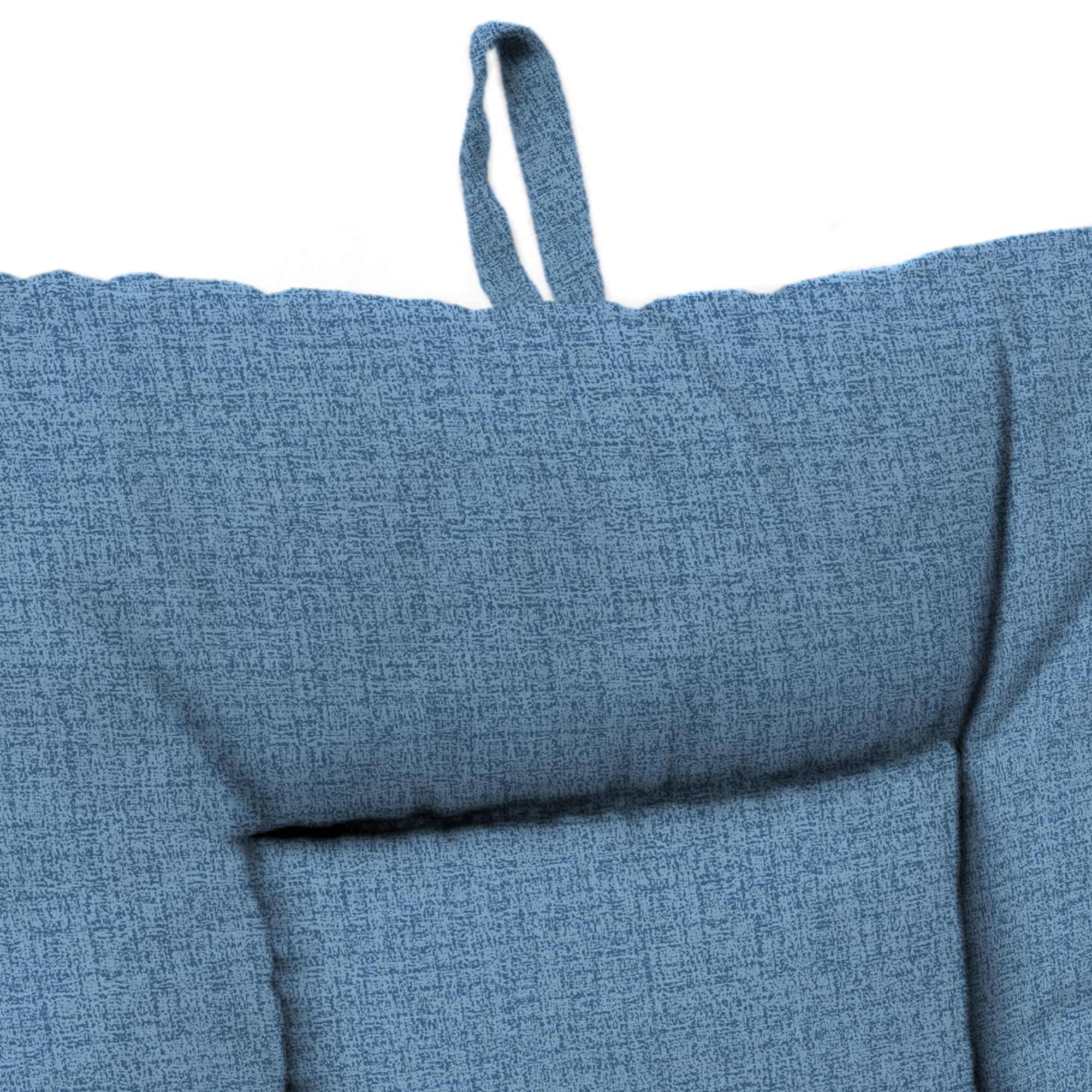 Jordan Manufacturing 38" x 21" McHusk Chambray Blue Crosshatch Rectangular Outdoor Wrought Iron Chair Cushion with Ties and Hanger Loop