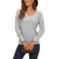 thumbnail image 1 of Avamo Womens Pullover Sweaters Ladies Long Sleeve V Neck Ribbed Button Knit Sweater Solid Color Jumper Tops S-5XL, 1 of 5