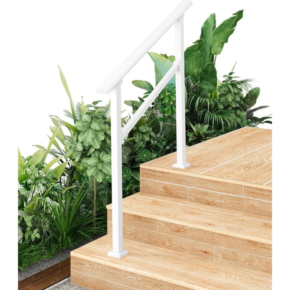 Heavy-Duty Metal Handrail for 1-5 Outdoor Steps Aluminum and Wrought Iron Stair Railing Adjustable Height White Interior/Exterior Handrail 3 Step