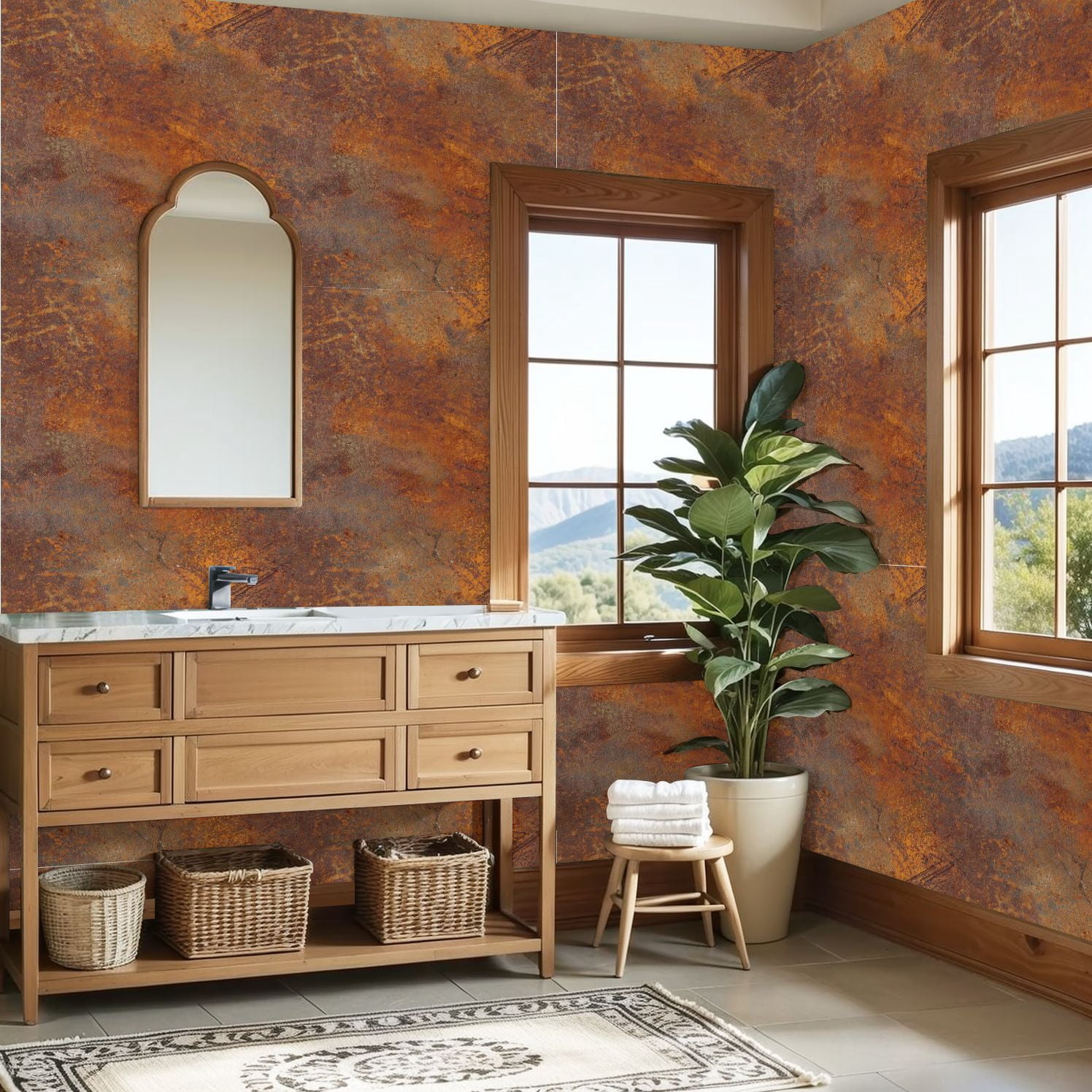 Industrial Peel and Stick Wallpaper 23.6in x 9.8ft Abstract Rusty Texture Warm Orange Brown Tones Contact Paper Vinyl Waterproof Self Adhesive Wall Paper for Bedroom Shelf Cabinet Renter Friendly