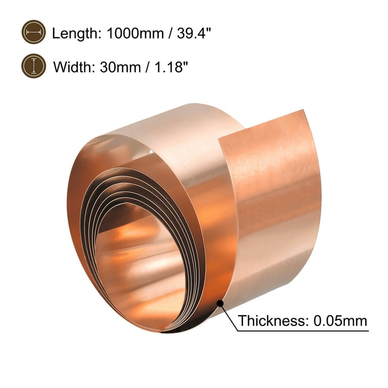 Uxcell Copper Thin Foil Roll Sheet, 0.05x30x1000mm Pure Copper Foil Sheet  Roll Copper Strip