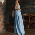 thumbnail image 5 of Womens Boho Halter Jumpsuit Lace Trim Deep V Neck Sleeveless Backless Summer Flowy Beach Casual Wide Leg Long Jumpsuit L, 5 of 5