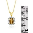 thumbnail image 6 of Rylos Yellow Gold Plated Silver Halo Pendant Necklace: 6X4MM Tiger Eye & Sparkling Diamonds -  18" Chain Exquisite Birthstone Jewelry, 6 of 7