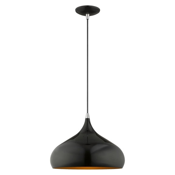 41173-68 Livex Lighting Metal Shade - 1 Light Mini Pendant in Coastal Style - 13.75 Inches wide by 15 Inches high-Shiny Black Finish -Traditional