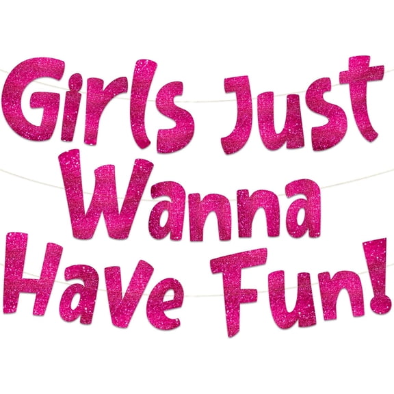 Girls Just Wanna Have Fun Neon Pink Glitter Banner – Bachelorette Party & Girls Night Out Decorations, Supplies, Favors and Gifts