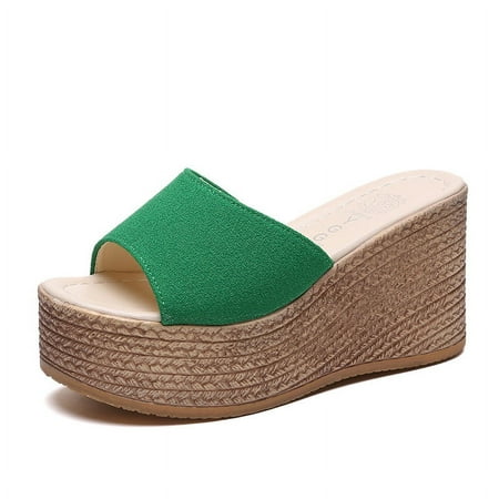 

Summer Women‘s wedge slippers muffin slippers comfortable light high heel slippers one-word sandals in stock 9CM for all year round
