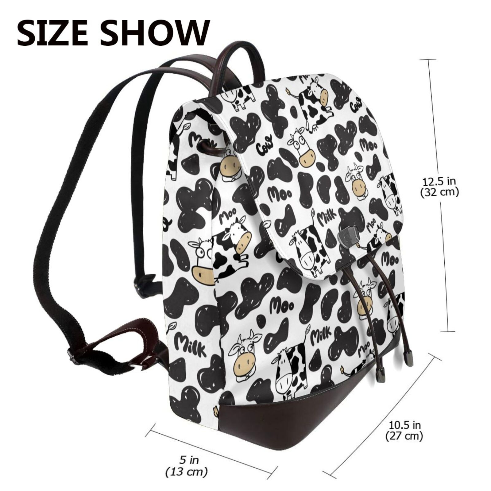 Kuqiui Cow Print Leather Backpack Purse For Women Fashion Ladies Vintage Bags Casual College Travel Backpacks bag