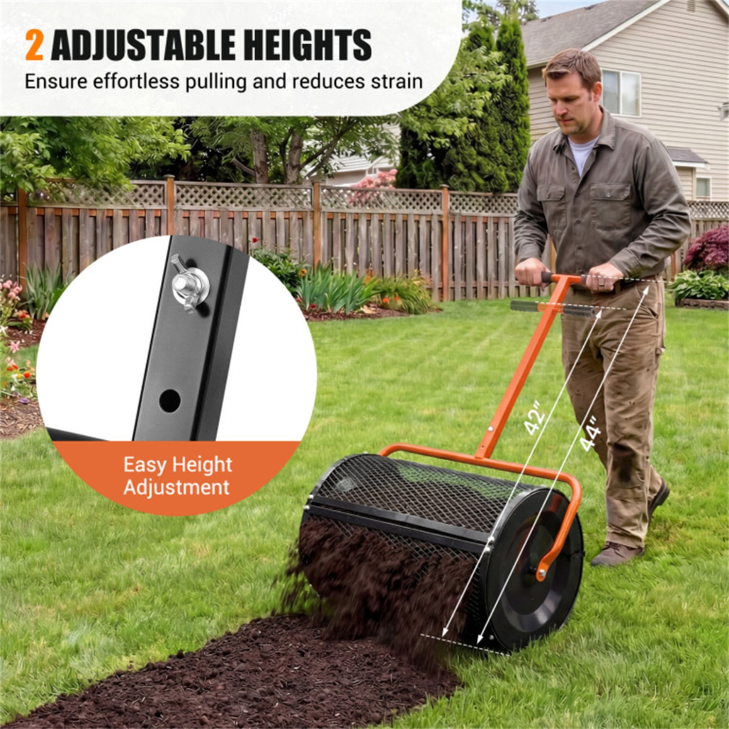27"×16" Lawn Fertilizer Spreader with Diamond Mesh Clump-Free Garden Compost Spreader - Orange