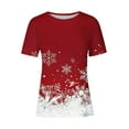thumbnail image 3 of Brondbend Womens Tops Woman Tee Shirt Crew Neck Short Sleeved Blouse Print Comfortable Loose Fit Party Tops Summer Fall Wear,Red, 3 of 3