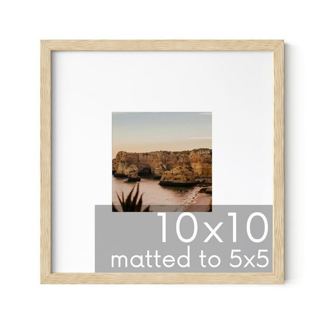 Haus And Hues Marco De Fotos De Roble Macizo De 10 X 10 Mate A 5 X 5 – Marco De Madera De 10 X 10 Para Pared, Marco Cuadrado Con Tapete, Marco De Arte De 10 X 10, Marco De Fotos Cuadrado De 10 X 10, M