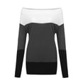 thumbnail image 3 of Off the Shoulder Sweaters for Women Striped Color Block Shirt Long Sleeve Cozy Jumpers Fall Knit Tops Casual Pullover, 3 of 5