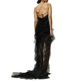 thumbnail image 3 of Gupgi Women Ruffles Strapless Dress Layered Sheer Split Long Dress Mesh Ruched Bodycon Dresses, 3 of 5