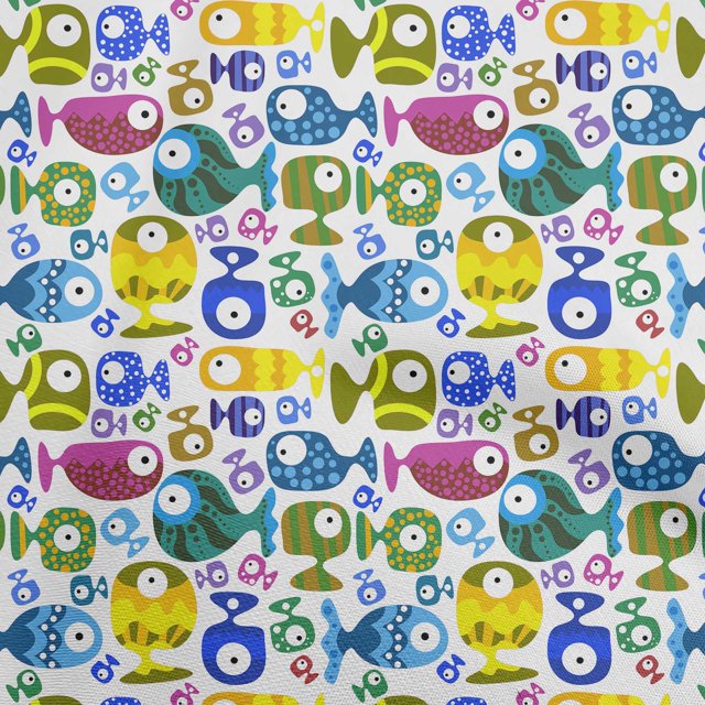 oneOone Rayon Yellow Fabric Kids Fish Sewing Craft Projects Fabric Prints By Yard 56 Inch Wide