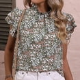 thumbnail image 2 of Wycnly Womens Shirts Beach Boho Ruffle Sleeve Vintage Tee Tops Summer Short Sleeve Round Neck Ladies Floral Print Tops and Blouses Green XL, 2 of 7