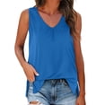 thumbnail image 1 of Gibobby Top plisado con cuello en V de verano para mujer, camiseta sin mangas plisada a la , camiseta sin mangas elegante informal de verano(Azul,XG), 1 of 5