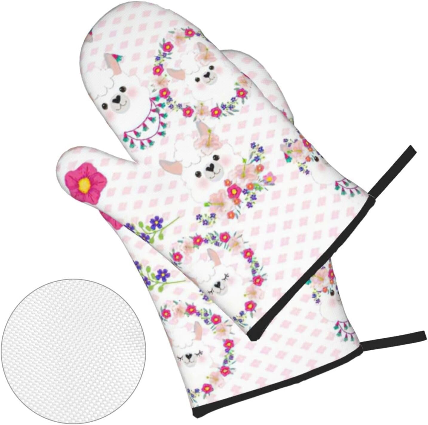 Cartoon Llama Alpaca Oven Mitts and Pot Holders Sets for Kitchen 4 Pcs 7"X11" Heat Resistant Baking Cooking
