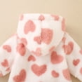 thumbnail image 5 of Unisex Newborn Baby Fuzzy Hooded Romper, Multiple Colors Available, Soft Warm Bear Heart Pattern One Piece Jumpsuit, Infant Long Sleeve Snap Bodysuit for Fall Winter Daily Wear Size 0-12 Months, 5 of 7