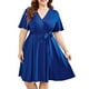 thumbnail image 1 of Puntoco Vestido De Manga Corta Con Cuello En V, Vestido Casual De Mujer, Talla Grande, Cuello En V, Sólido Y Estampado, Manga Corta, Vestido Bohemio, Vestido Con Vuelo, Azul Xl, 1 of 8