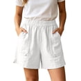 thumbnail image 2 of Tfken Womens High-Waisted Basic Shorts Stretch Stretchy Summer Linen Casual Shorts Wide-Leg Pockets Short Pants Elastic Waist Ladies Comfy Vacation Clothes Beige, 2 of 4