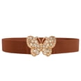 thumbnail image 3 of WHEANG Rhinestone Butterfly Belts for Women Cute Accessory Buckle Elastic Waist Belts for Women Trendy Stretch Waist Sparkly Crystal Waistband for Jeans Dresses Outfit(Brown) Summer Sales Under $2, 3 of 4