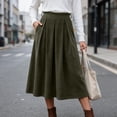 thumbnail image 2 of Ihhxva Women's Corduroy Midi Skirt, High Waist Pleated A-Line Skirt with Elastic Waist and Side Pockets for Casual Wear S - 3XL, 2 of 9