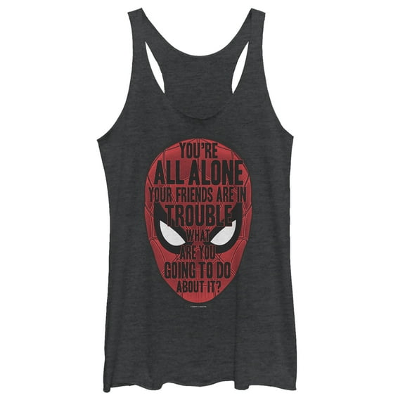 Women's Marvel Spider-Man: Far From Home Alone Quote Racerback Tank Top Black Heather X Large