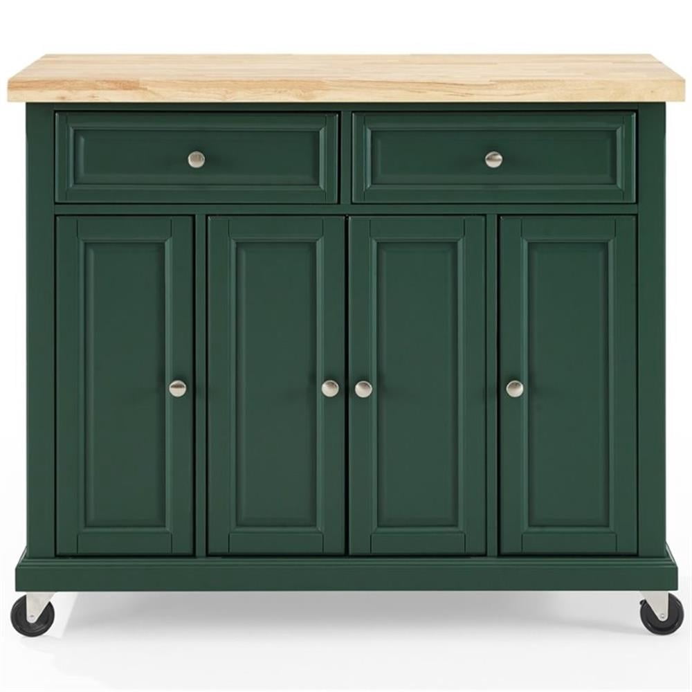 Pemberly Row Transitional Wood Kitchen Island Cart in Emerald Green