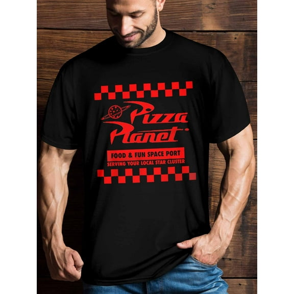 Men's "Pizza Planet" Graphic T-Shirt - Casual Crew Neck, Short Sleeve, Cotton Blend, Ideal for Summer & Daily Wear