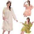 thumbnail image 4 of TEAJOPSUU Women's Plush Princess Nightgowns Fall Winter Fleece Warm Pajamas Set Flowers Print Long Sleeve Sleeper with Pocket Beige, 4 of 4