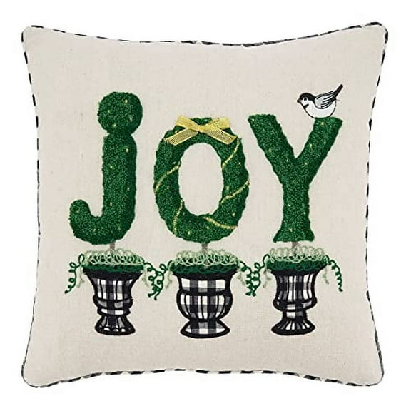 Fennco Styles Topiary Joy Festive Decorative Throw Pillow Cover 18" W x 18" L – Natural Square Cushion Case for Christmas, Holiday, Couch, Sofa, Bedroom, Office and Living Room Décor