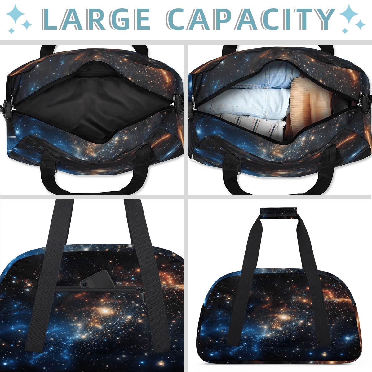 Herdesigns Galaxy Pattern Sports Duffle Bag for Women & Men, Space Gym Bag Dance Bag Overnight Bag Carry On Weekender Travel Bag