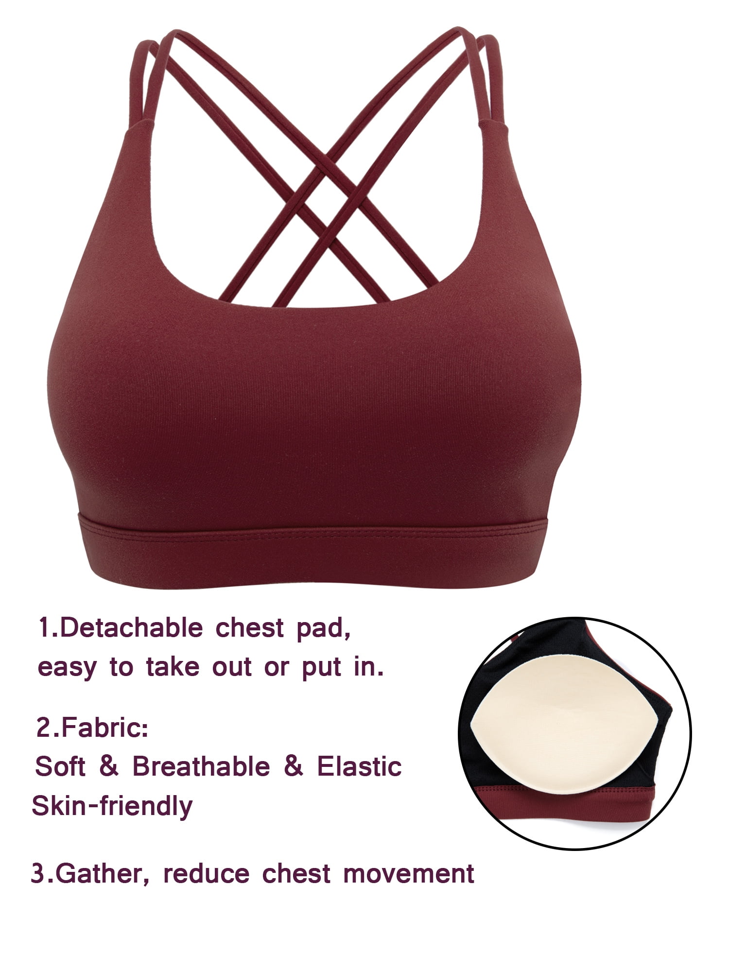 Bliss Club Women Burgundy The Ultimate Comfort Sports Bra With Easy Slip In  Pads and Full Coverage (XS)