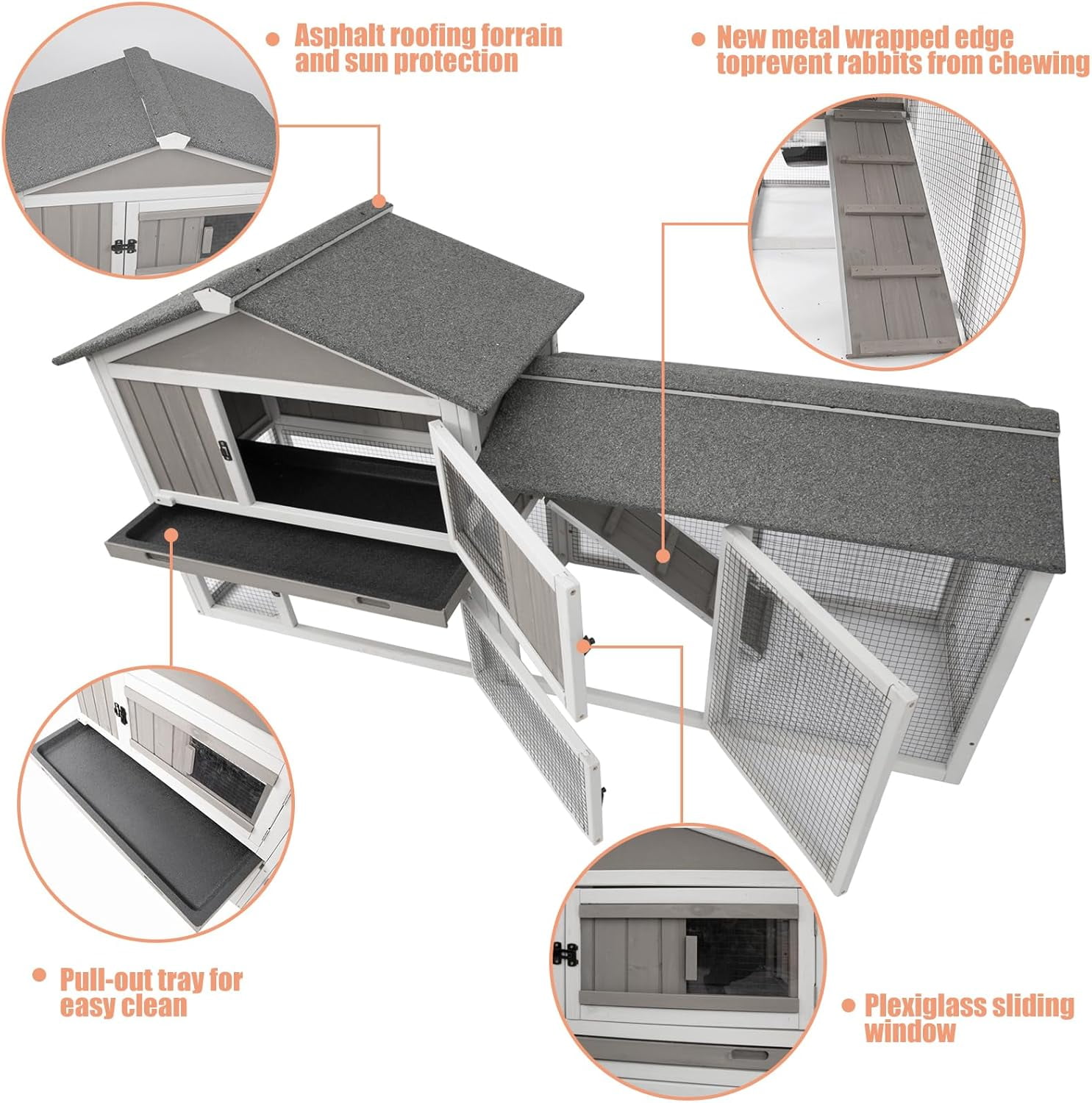 Gowoodhut Rabbit Hutch Indoor Outdoor 57 "L Bunny Hutch with Pull Out Tray