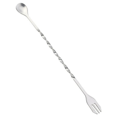 

304 Stainless Steel Cocktail Pick Spoon Mixing Fork Swizzle Stick Long Bar Tea Stirring Stick Cocktail Twisted Bartender Tool - 26cm