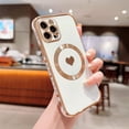thumbnail image 5 of Compatible with iPhone 12 Pro Max Magnetic Case for Women Girls,Light Luxury Cute Love Heart MagSafe Plating Electroplated Bling Case Raised Full Camera Lens Protection Phone Case-White, 5 of 10