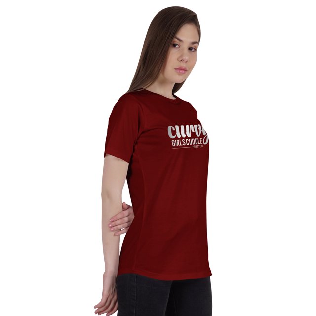 Inkmeso T-Shirt Graphique pour Femmes avec Citation "Curvy Girls Cuddle Better"