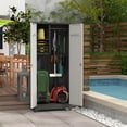 thumbnail image 2 of Noaman Outdoor Storage Cabinet, 72.8" Tall Waterproof Metal Garden Cabinet with Shelves, Rust-Resistant Lock & Towel Rack, Grey Weatherproof Design for Pool/Yard, 2 of 6