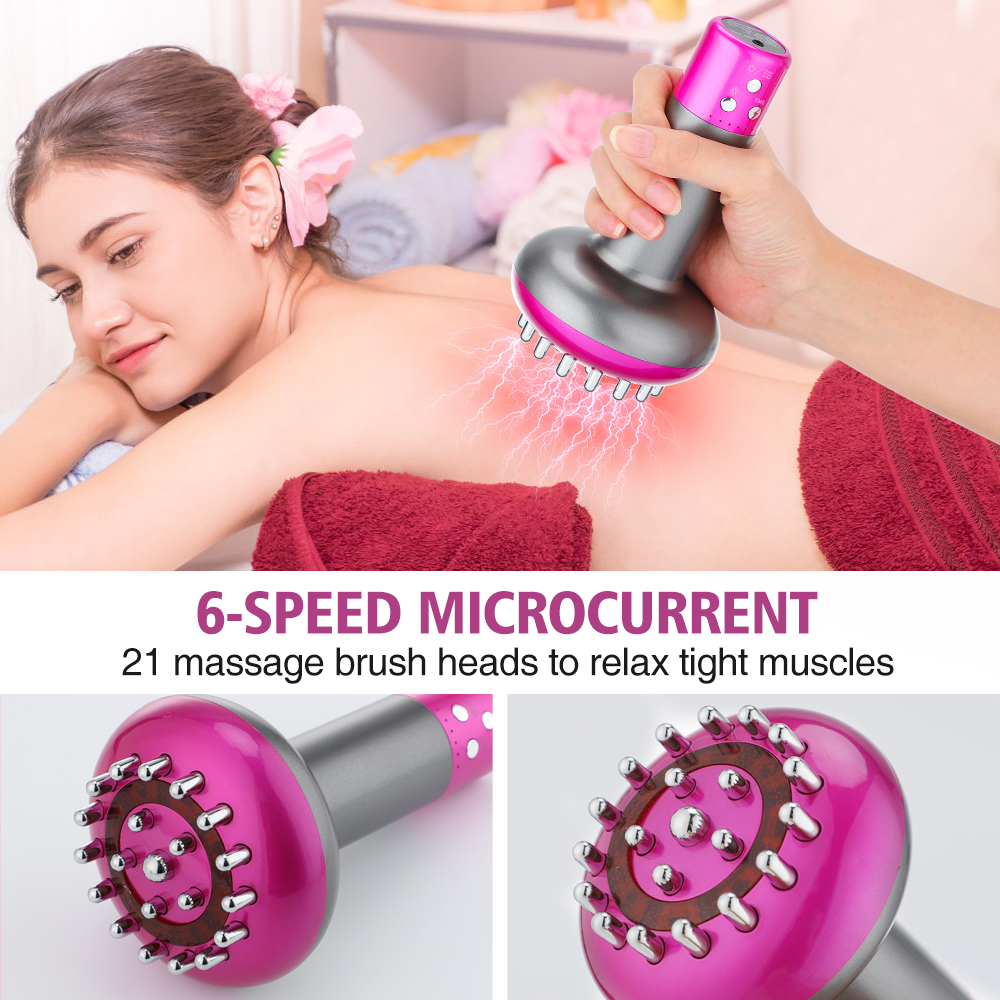 Flaremore Electric Meridian Brush,Massage Meridian Brush with Red Light,Heating Scraping Device,6 Gears Microcurrent Vibration and Hot Compress,Purple