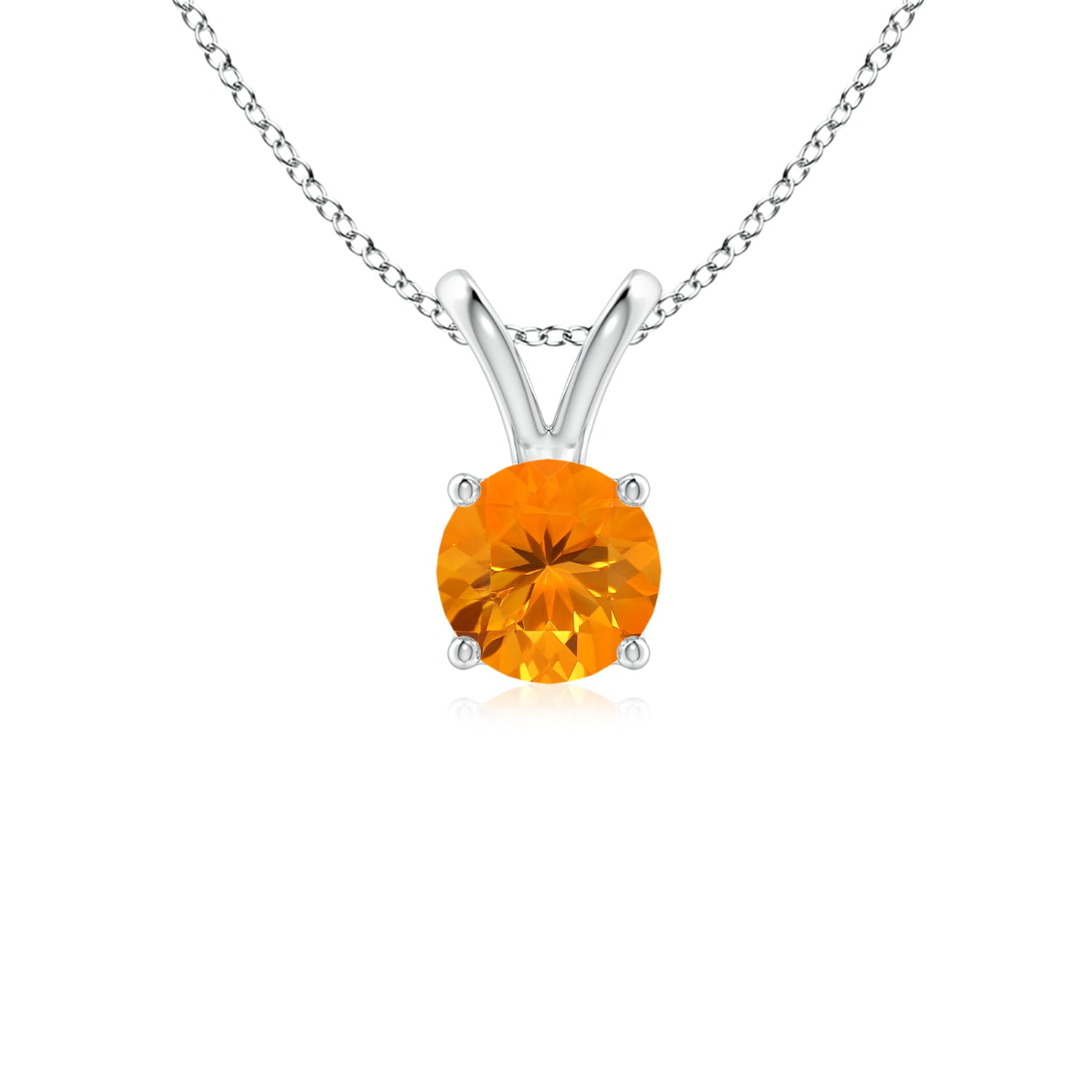 14k Yellow/White Gold 7mm Orange Fire Simulated Opal Pendant Necklace 