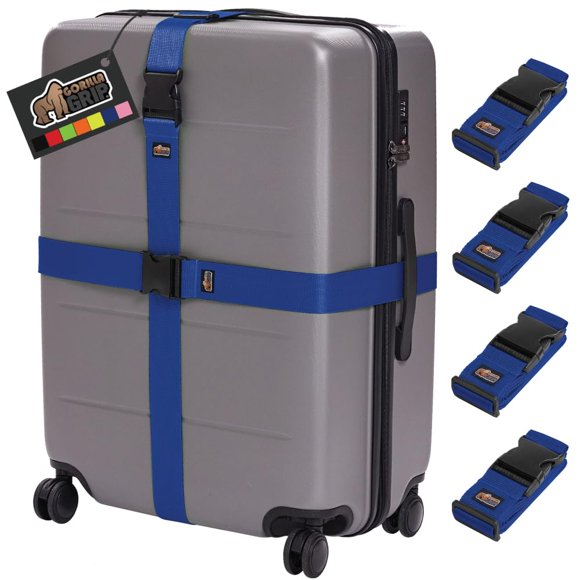 Correas de equipaje GORILLA GRIP Heavy Duty, paquete de 4, ajustables, azules